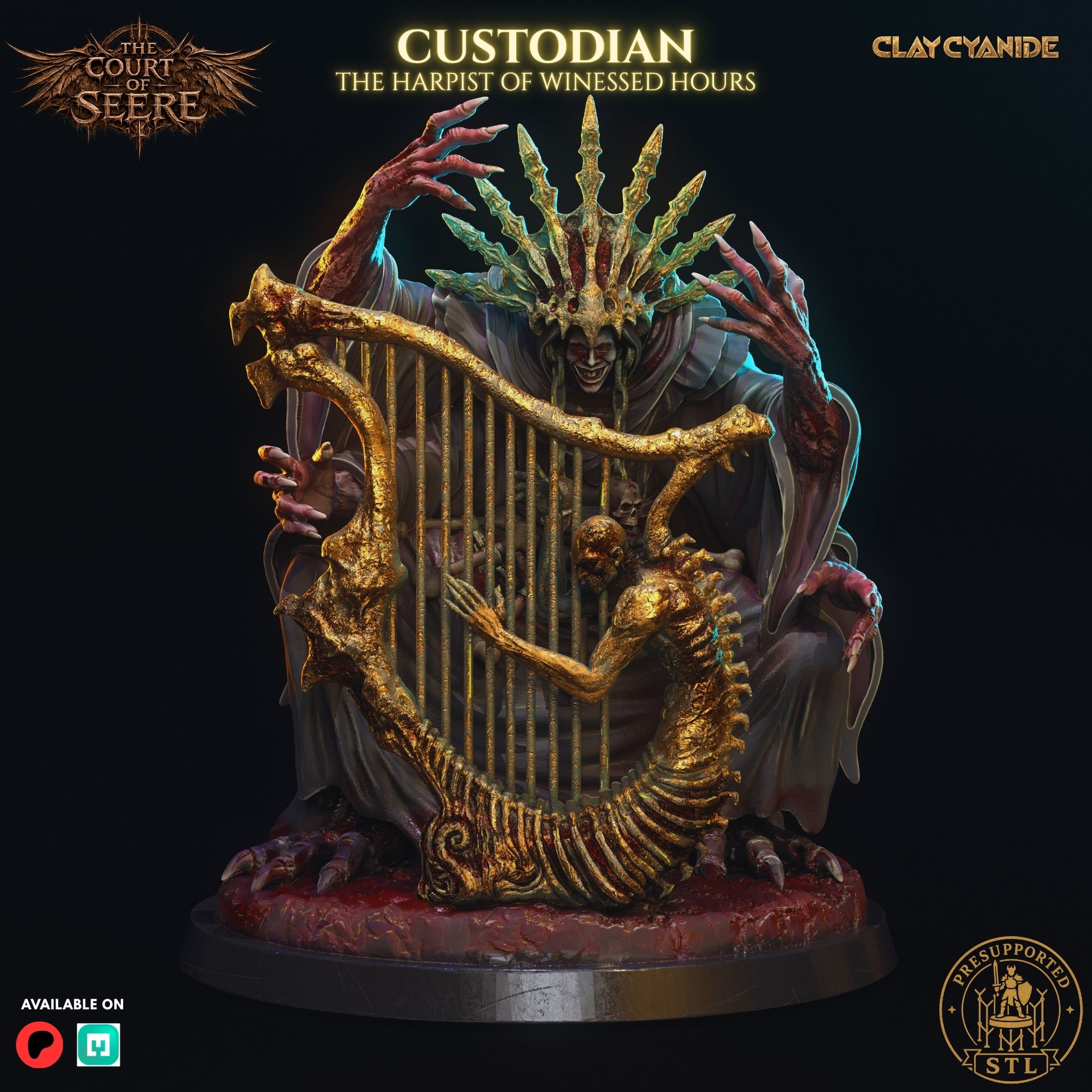 The Bound Choir — Custodian of Prince Seere's Court, dark fantasy 3D printable STL miniature by Clay Cyanide
